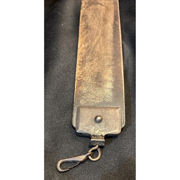 Antique Barber Shop 24” Thick Strop Blade Sharpening Leather & Metal Hardware - Picture 3 of 13